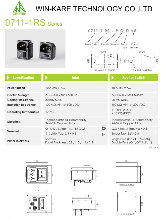 3 Pin IEC60320 C14 Male Panel Inlet Connector Plug AC Power Socket with Rocker Switch IEC Connector for Medical Equipment